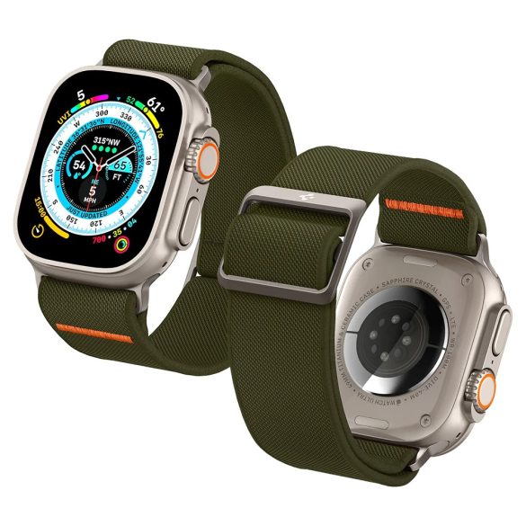Apple Watch 4-6, SE (42 / 44mm), Watch 7-9 (45mm), Watch Ultra (49mm), szövet pótszíj, Spigen Lite Fit Ultra, zöld
