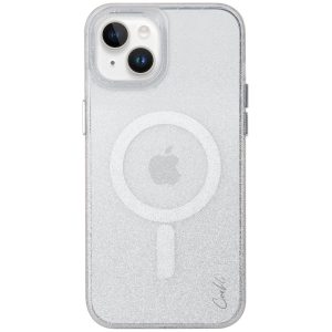 Apple iPhone 14, Szilikon tok, Magsafe töltővel kompatibilis, csillogó, Uniq Coehl Lumino, átlátszó/ezüst