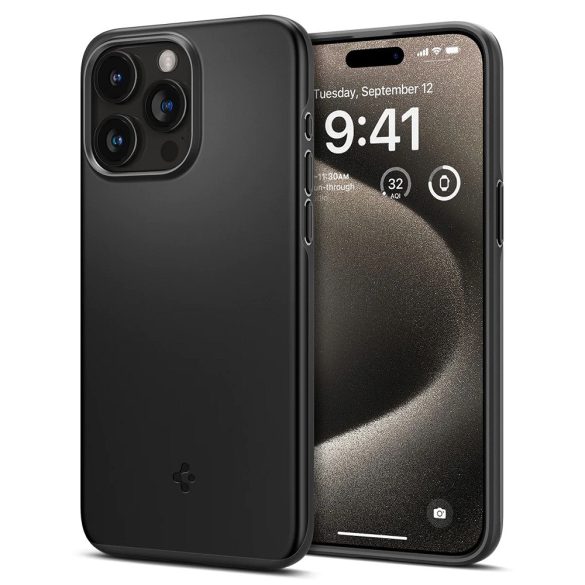 Apple iPhone 15 Pro Max, Műanyag hátlap védőtok, Spigen Thin Fit, fekete