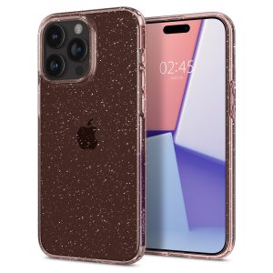 Apple iPhone 15 Pro Max, Szilikon tok, Spigen Liquid Crystal Glitter, átlátszó/vörösarany