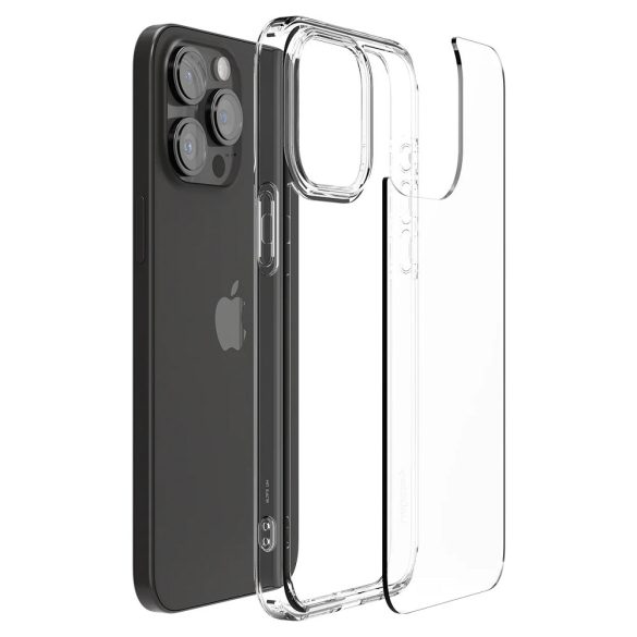 Apple iPhone 15 Pro Max, Műanyag hátlap védőtok + szilikon keret, Spigen Ultra Hybrid, átlátszó