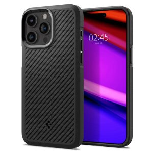 Apple iPhone 15 Pro Max, Szilikon tok, Spigen Core Armor, csíkos minta, fekete