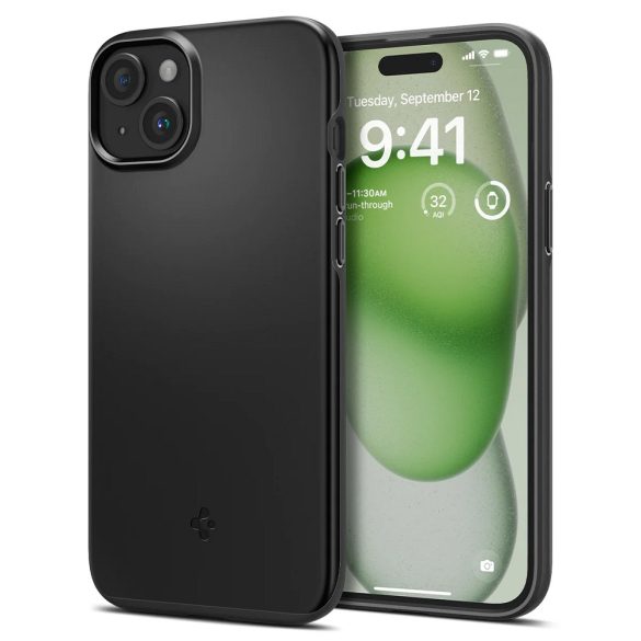 Apple iPhone 15 Plus, Műanyag hátlap védőtok, Spigen Thin Fit, fekete