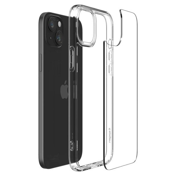 Apple iPhone 15 Plus, Műanyag hátlap védőtok + szilikon keret, Spigen Ultra Hybrid, átlátszó