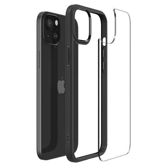 Apple iPhone 15 Plus, Műanyag hátlap védőtok + szilikon keret, Spigen Ultra Hybrid, átlátszó/fekete