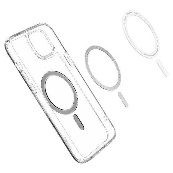 Apple iPhone 15 Plus, Műanyag hátlap védőtok + szilikon keret, Magsafe töltővel kompatibilis, Spigen Ultra Hybrid Mag, átlátszó/fekete