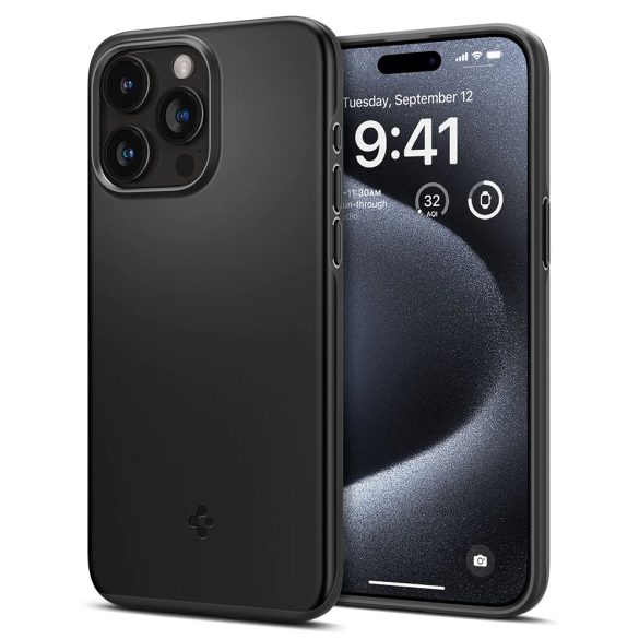 Apple iPhone 15 Pro, Műanyag hátlap védőtok, Spigen Thin Fit, fekete