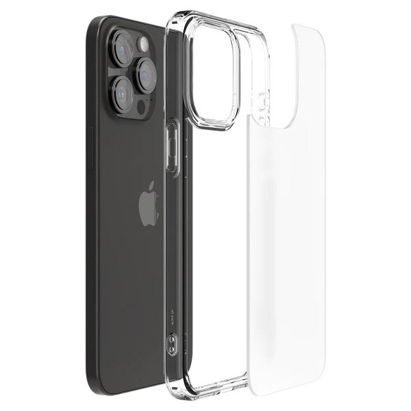 Apple iPhone 15 Pro, Műanyag hátlap védőtok + szilikon keret, Spigen Ultra Hybrid Matte, áttetsző