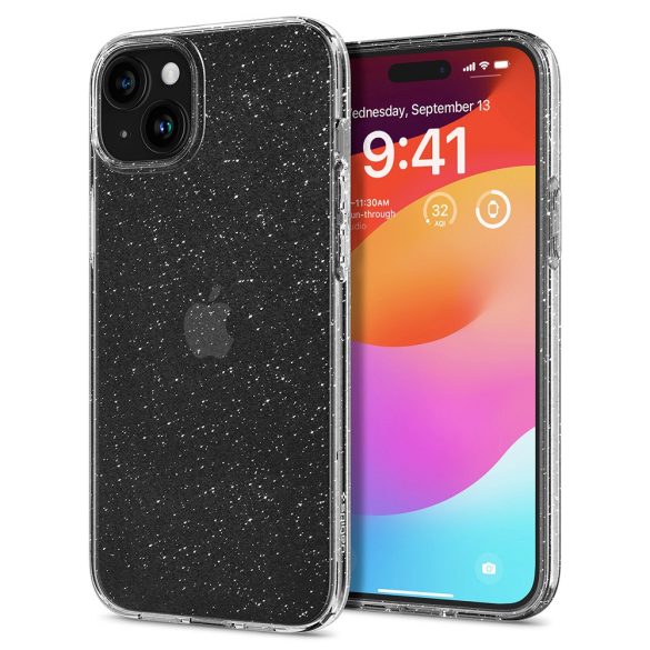 Apple iPhone 15, Szilikon tok, Spigen Liquid Crystal Glitter, átlátszó