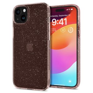 Apple iPhone 15, Szilikon tok, Spigen Liquid Crystal Glitter, átlátszó/vörösarany