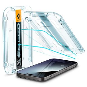 Apple iPhone 15 Pro Max, Kijelzővédő fólia, ütésálló fólia (az íves részre is!), Tempered Glass (edzett üveg), Spigen Ez Fit, Clear, 2 db / csomag