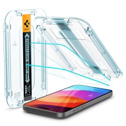   Apple iPhone 15 Plus / 16 Plus, Kijelzővédő fólia, ütésálló fólia (az íves részre is!), Tempered Glass (edzett üveg), Spigen Ez Fit, Clear, 2 db / csomag
