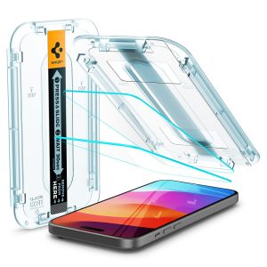 Apple iPhone 15 / 16, Kijelzővédő fólia, ütésálló fólia (az íves részre is!), Tempered Glass (edzett üveg), Spigen Ez Fit, Clear, 2 db / csomag