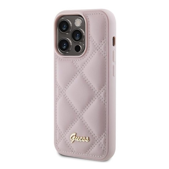 Guess Quilted Metal Logo Apple iPhone 15 Pro hátlap tok, rózsaszín