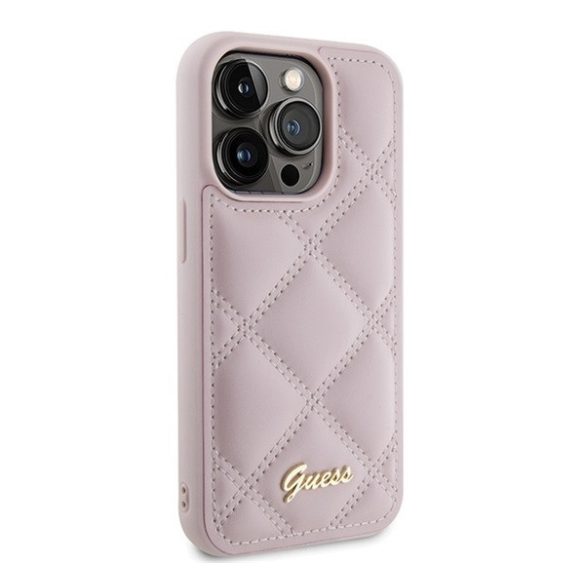 Guess Quilted Metal Logo Apple iPhone 15 Pro hátlap tok, rózsaszín