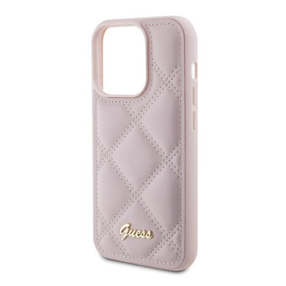 Guess Quilted Metal Logo Apple iPhone 15 Pro hátlap tok, rózsaszín