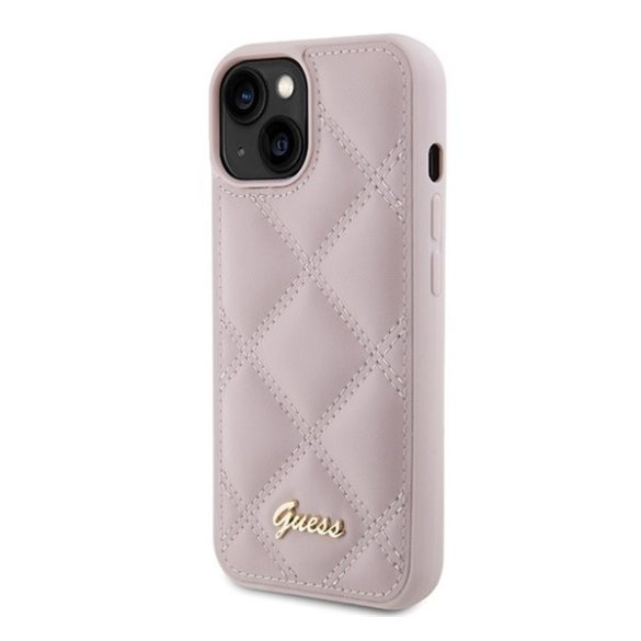 Guess Quilted Metal Logo Apple iPhone 15 hátlap tok, rózsaszín