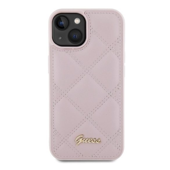 Guess Quilted Metal Logo Apple iPhone 15 hátlap tok, rózsaszín