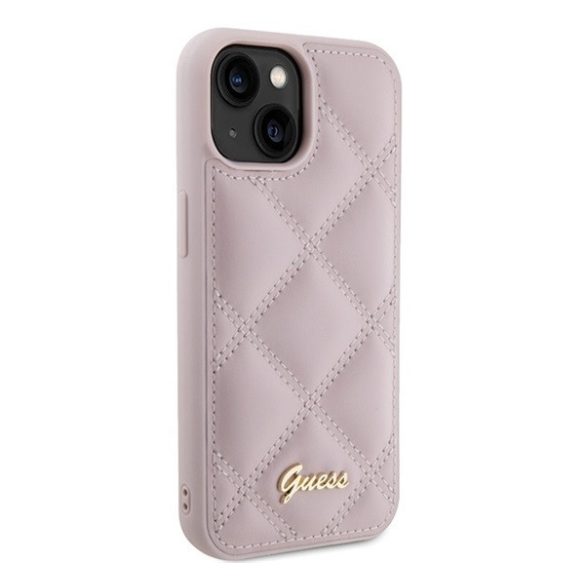 Guess Quilted Metal Logo Apple iPhone 15 hátlap tok, rózsaszín