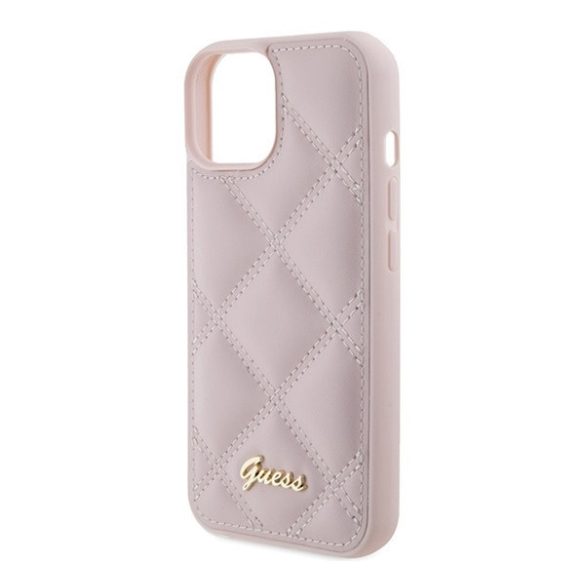 Guess Quilted Metal Logo Apple iPhone 15 hátlap tok, rózsaszín