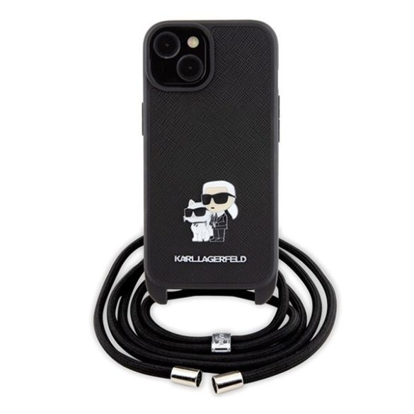 Karl Lagerfeld Crossbody Saffiano Metal Pin Karl Apple iPhone 15 Plus hátlap tok, fekete