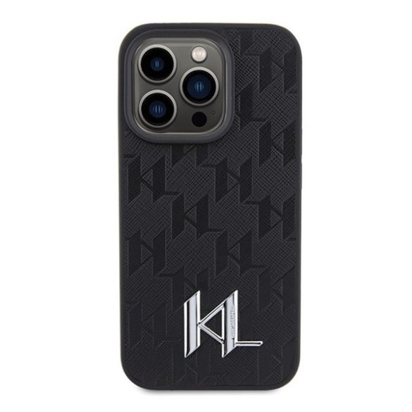 Karl Lagerfeld Leather Monogram Hot Stamp Metal Apple iPhone 15 Pro Max hátlap tok, fekete