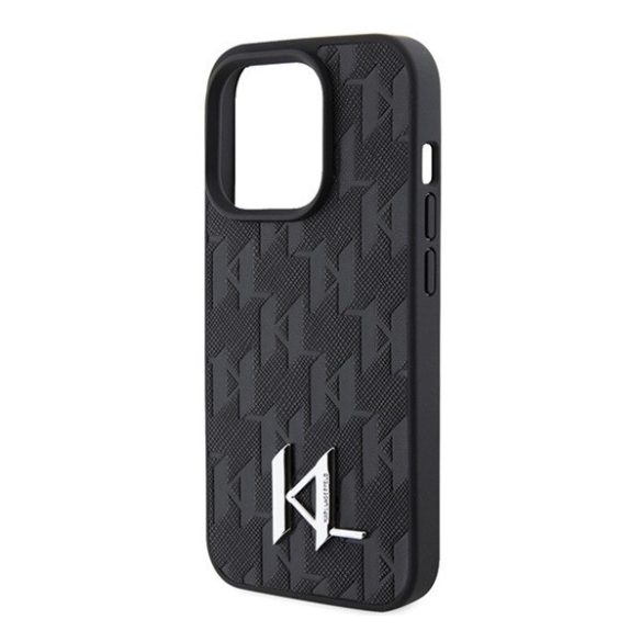 Karl Lagerfeld Leather Monogram Hot Stamp Metal Apple iPhone 15 Pro Max hátlap tok, fekete