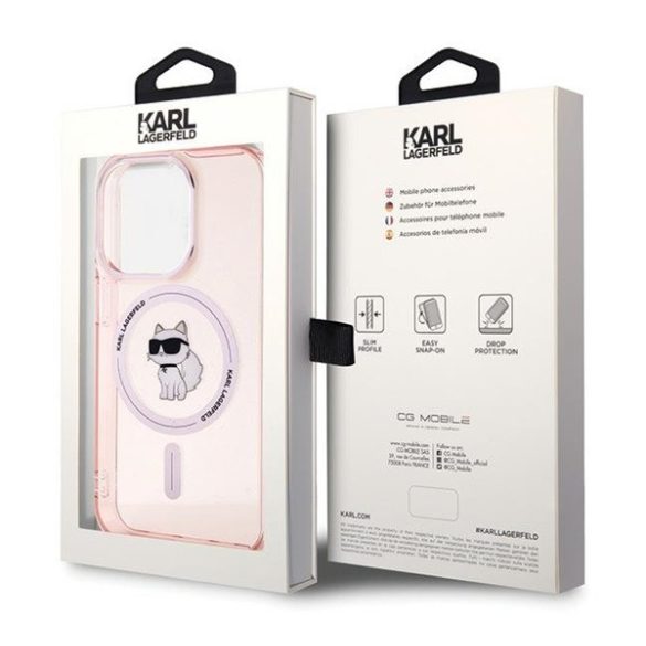 Karl Lagerfeld IML Choupette MagSafe Apple iPhone 15 Pro hátlap tok, rózsaszín