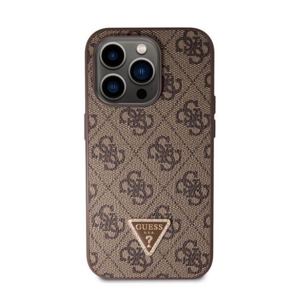 Guess 4G Strass Triangle Metal Logo tok, iPhone 15 Pro, barna