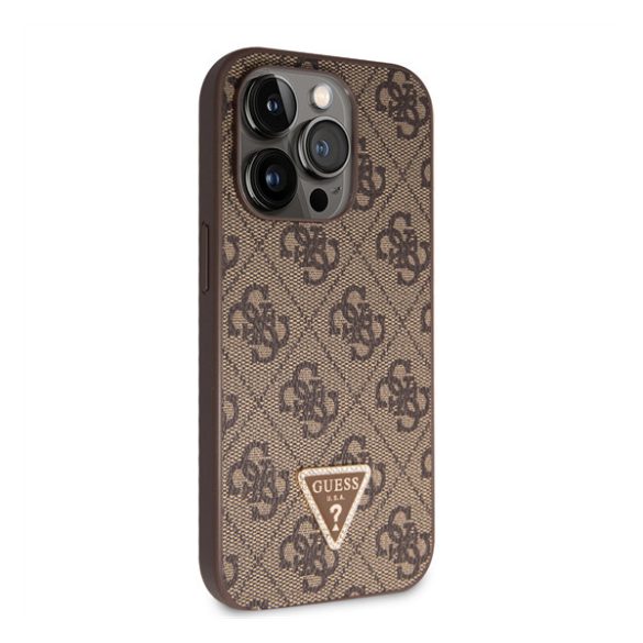 Guess 4G Strass Triangle Metal Logo tok, iPhone 15 Pro, barna