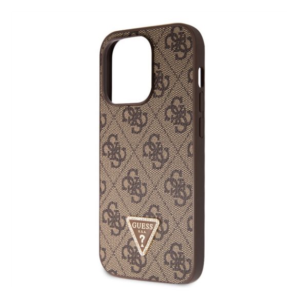 Guess 4G Strass Triangle Metal Logo tok, iPhone 15 Pro, barna