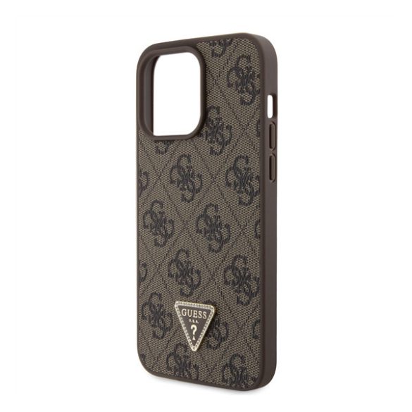 Guess 4G Strass Triangle Metal Logo tok, iPhone 15 Pro Max, Barna