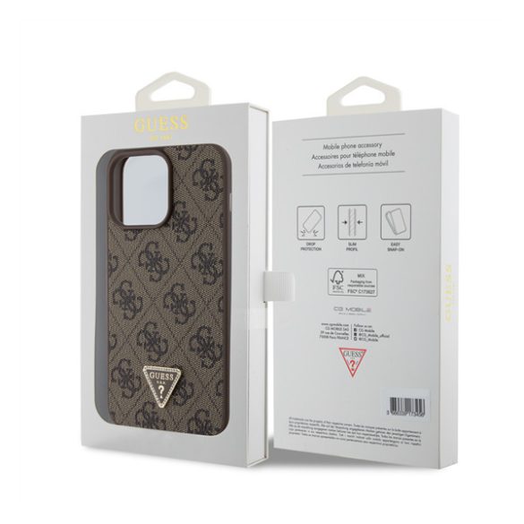 Guess 4G Strass Triangle Metal Logo tok, iPhone 15 Pro Max, Barna