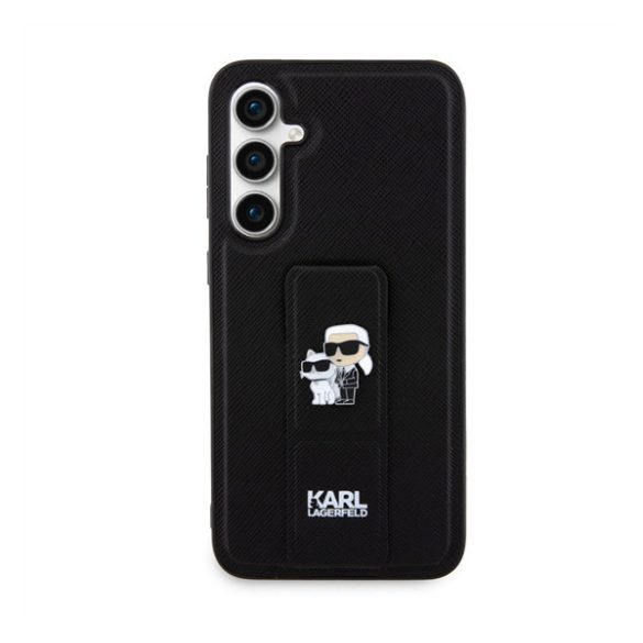 Karl Lagerfeld Gripstand Saffiano Karl&Choupette Pins Samsung Galaxy S23 FE hátlap tok, fekete