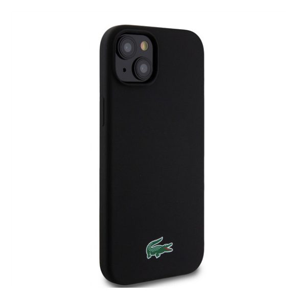 Lacoste Microfiber Croc Logo MagSafe iPhone 15 Plus szilikon tok, fekete