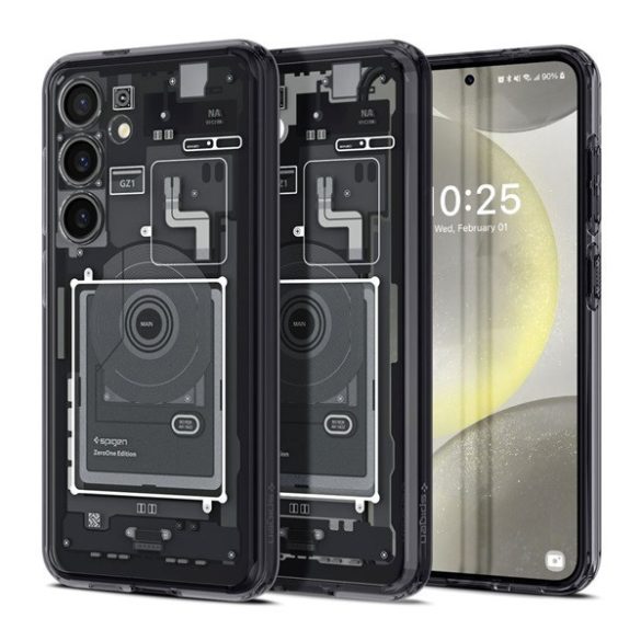 Samsung Galaxy S24 SM-S921, Műanyag hátlap védőtok + szilikon keret, Telefon belső minta, Spigen Ultra Hybrid Zero One, átlátszó/füst