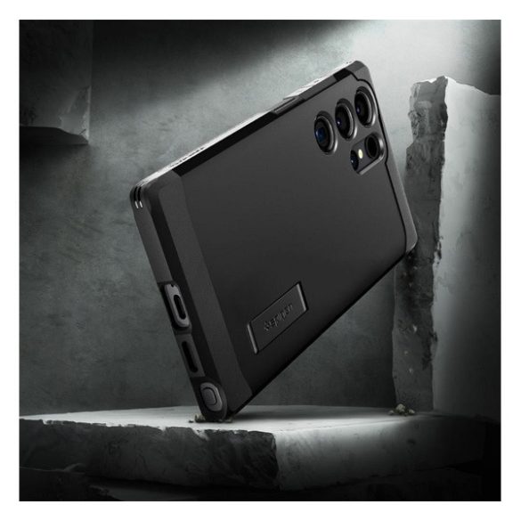 Samsung Galaxy S24 Ultra SM-S928, Szilikon tok + műanyag hátlap, kitámasztóval, Spigen Tough Armor, fekete