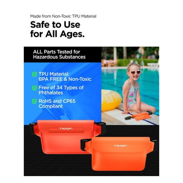 Univerzális sport övtáska, zárható, vízálló, Spigen Aqua Shield A620, narancssárga - 2 db / csomag