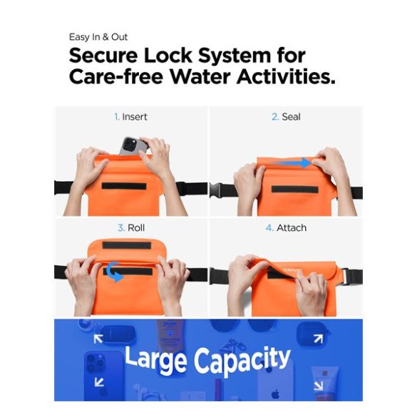 Univerzális sport övtáska, zárható, vízálló, Spigen Aqua Shield A620, narancssárga - 2 db / csomag