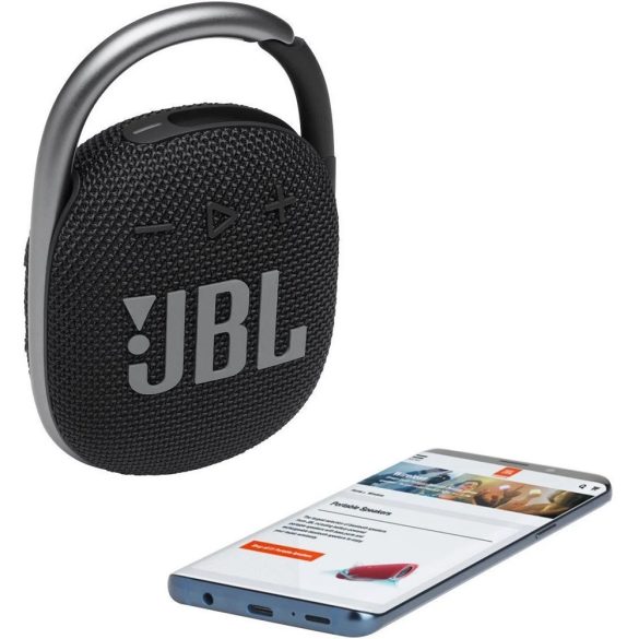 Bluetooth hordozható hangszóró, 5W, v5.1, felakasztható, vízálló, JBL Clip 4, fekete