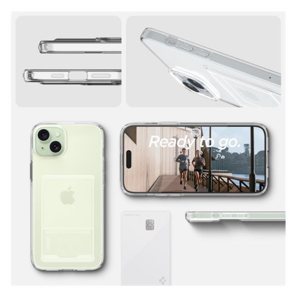 Apple iPhone 15, Szilikon tok, kártyatartóval, Spigen Crystal Slot, átlátszó