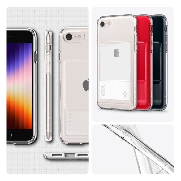 Apple iPhone 7 / 8 / SE (2020) / SE (2022), Szilikon tok, kártyatartóval, Spigen Crystal Slot, átlátszó