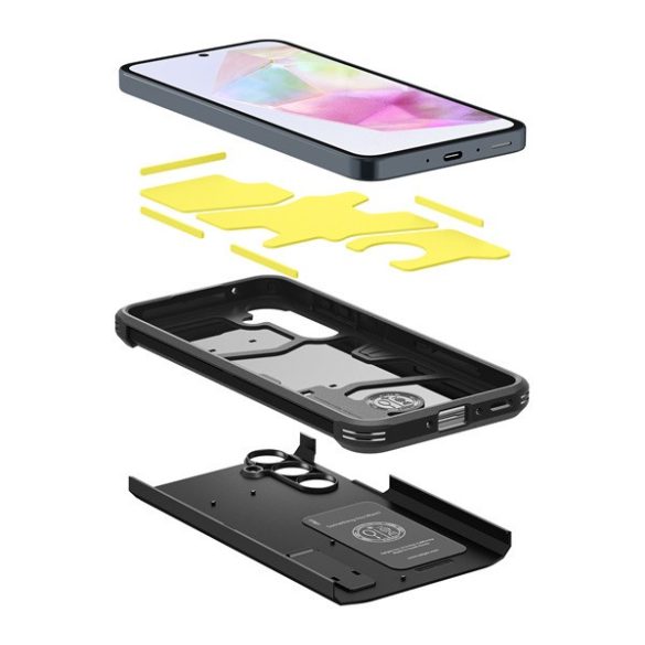 Samsung Galaxy A55 5G SM-A556B, Szilikon tok + műanyag hátlap, kitámasztóval, Spigen Tough Armor, fekete