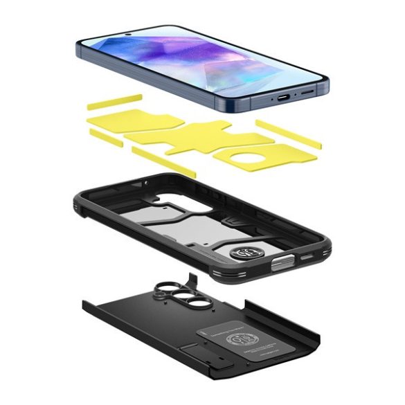 Samsung Galaxy A35 5G SM-A356B, Szilikon tok + műanyag hátlap, kitámasztóval, Spigen Tough Armor, fekete