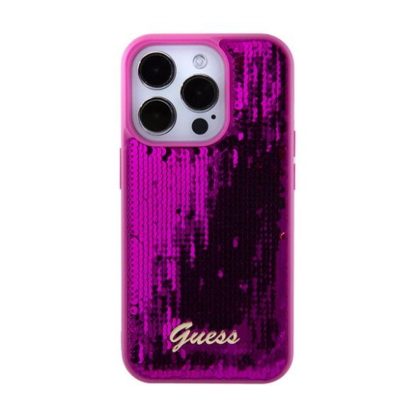 Guess Sequin Script Logo iPhone 15 Pro tok, magenta