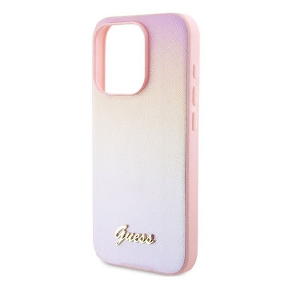 Guess PU Leather Iridescent Metal Script iPhone 15 Pro tok, rózsaszín