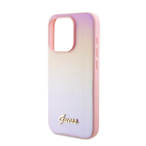 Guess PU Leather Iridescent Metal Script iPhone 15 Pro Max tok, rózsaszín