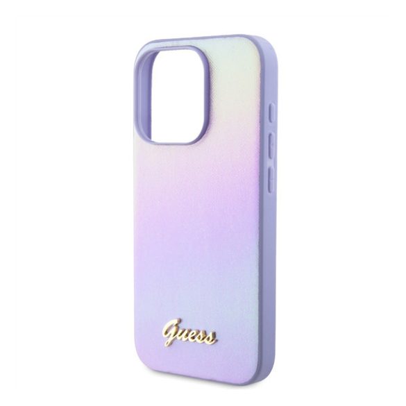 Guess PU Leather Iridescent Metal Script iPhone 15 Pro tok, lila