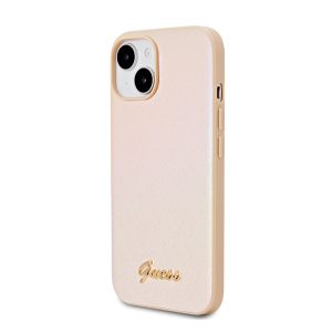 Guess PU Leather Iridescent Metal Script iPhone 15 tok, arany