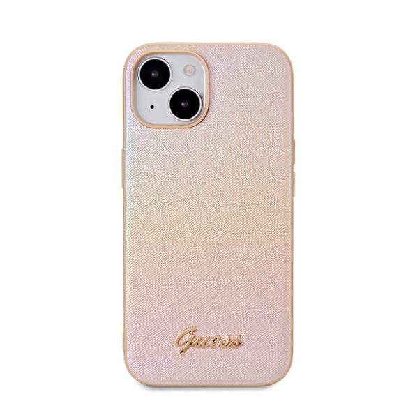 Guess PU Leather Iridescent Metal Script iPhone 15 tok, arany